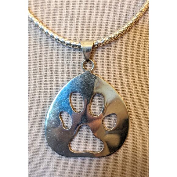 925 Sterling Paw Print Pendant on Thin Woven 925 Silver Italy 16-18" Collar - Picture 2 of 8